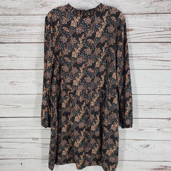 Loft Women's Black Floral Rayon Long Sleeve Dress Size Large Petite - Picture 11 of 14